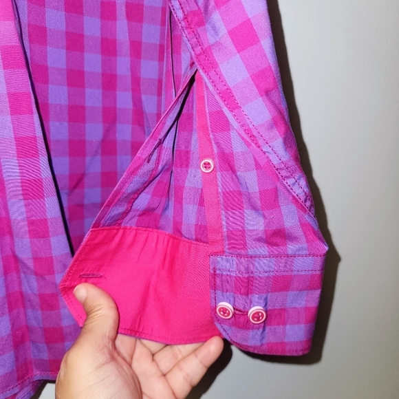 BUGATCHI Shaped Fit Purple And Pink Checkered Long Sleeve Button Shirt Size L - Picture 7 of 11